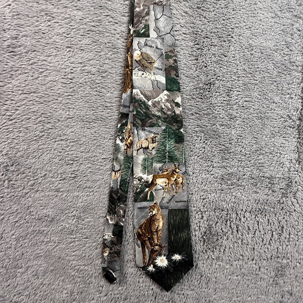 Vintage North American Kingdom Wildlife Tie 100% Silk Endangered Species